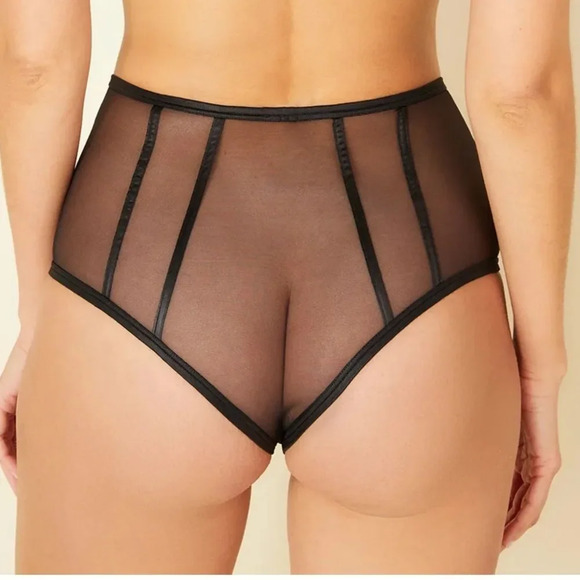 Cosabella Black Sardegna High Waisted Mesh Bikini. Faux leather trim. New. Small - Picture 2 of 7